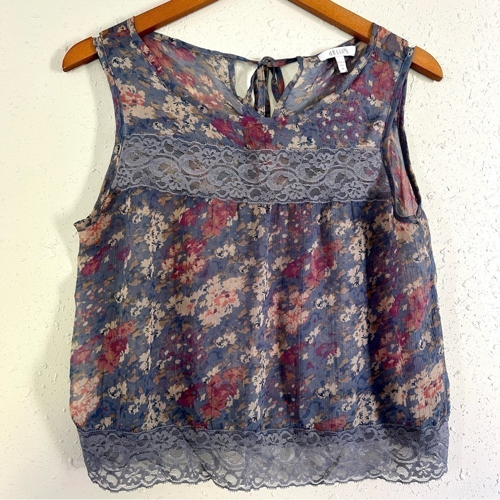 🦋 Delia’s Floral Sheer Lace Crop Tank Top Y2K Prairie Cottagecore Medium